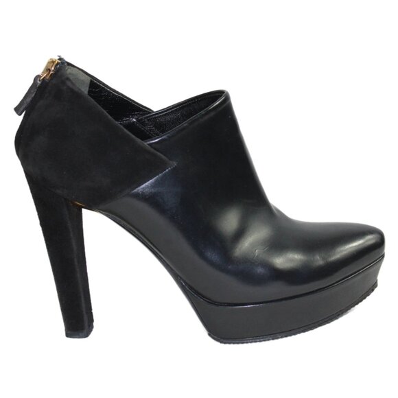 Gucci Black Leather Suede Accent Platform Stiletto Ankle Boot, Size 36.5 - Picture 3 of 11